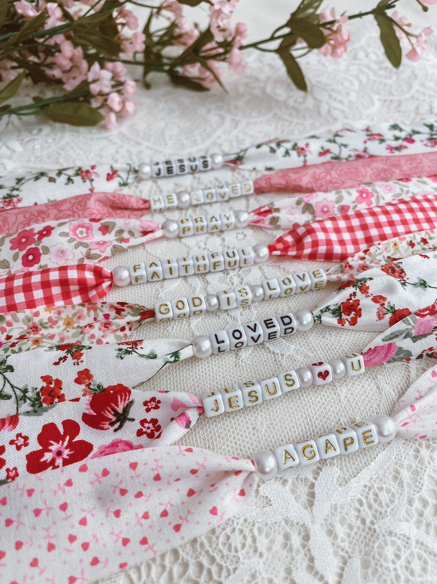 Fabric ‘love’ bracelets