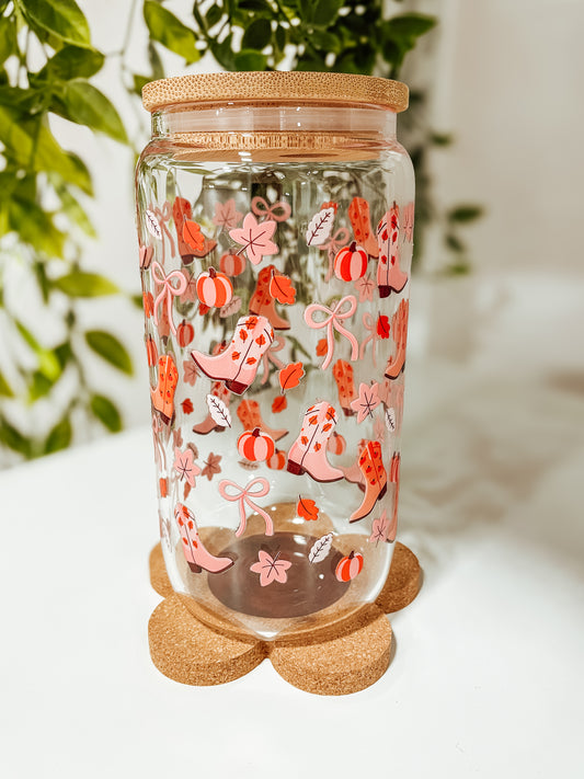 Fallish Cowgirl Boots-16oz glass tumbler