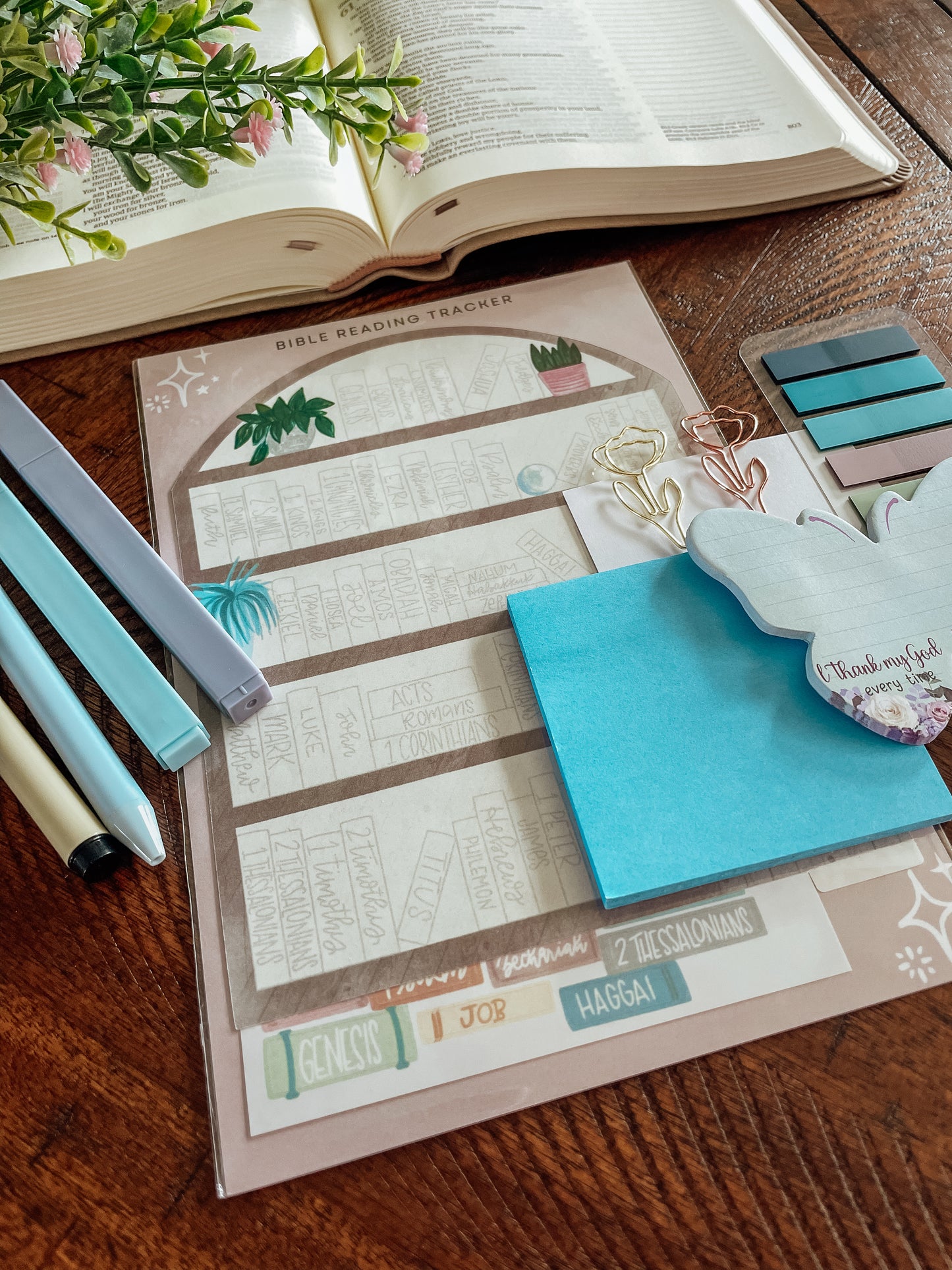 Books of the Bible Bookshelf tracker + Bible journaling supplies kit- neutral theme