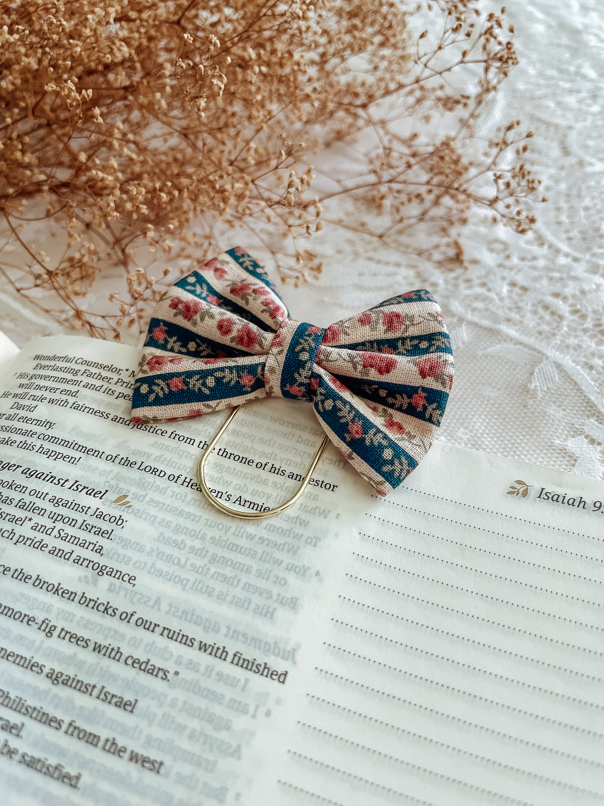 Navy Rose- petite bow bookmark
