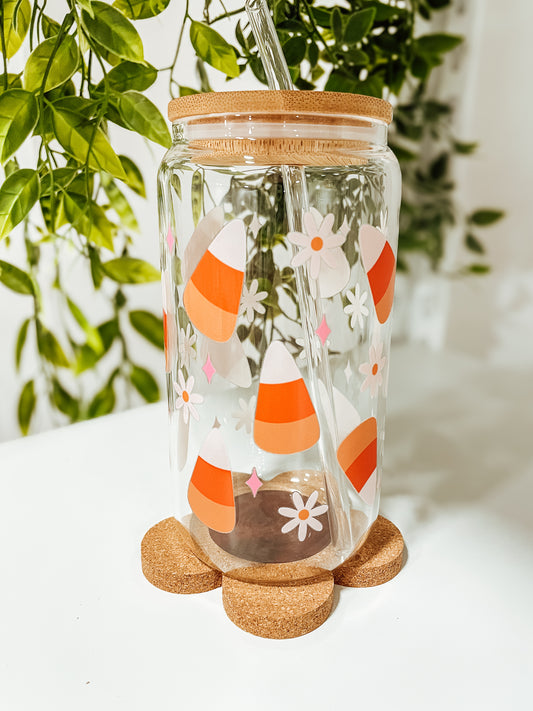 Sweet Candy Corn- 16oz glass tumbler