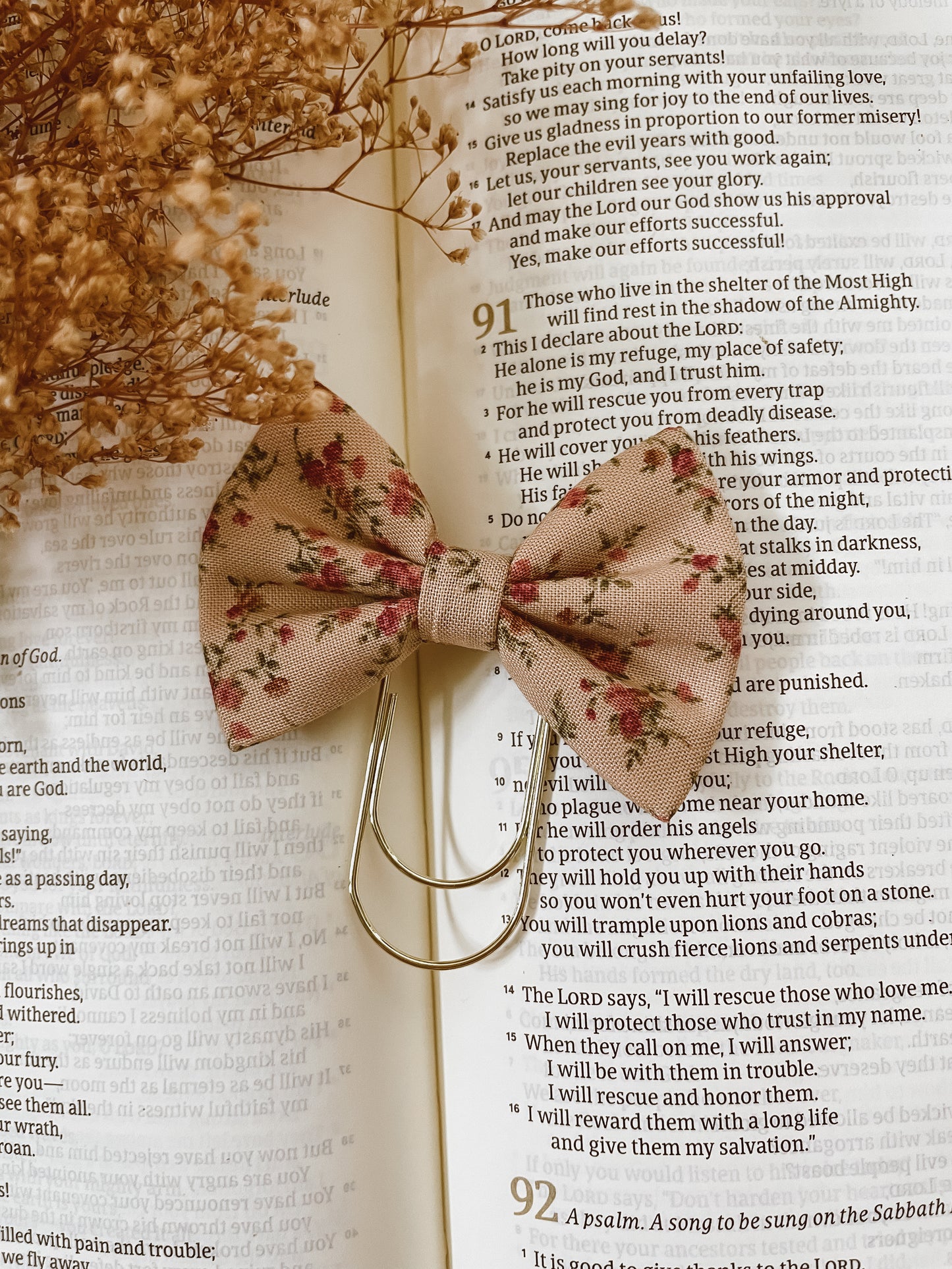 Vintage Rose- petite bow bookmark