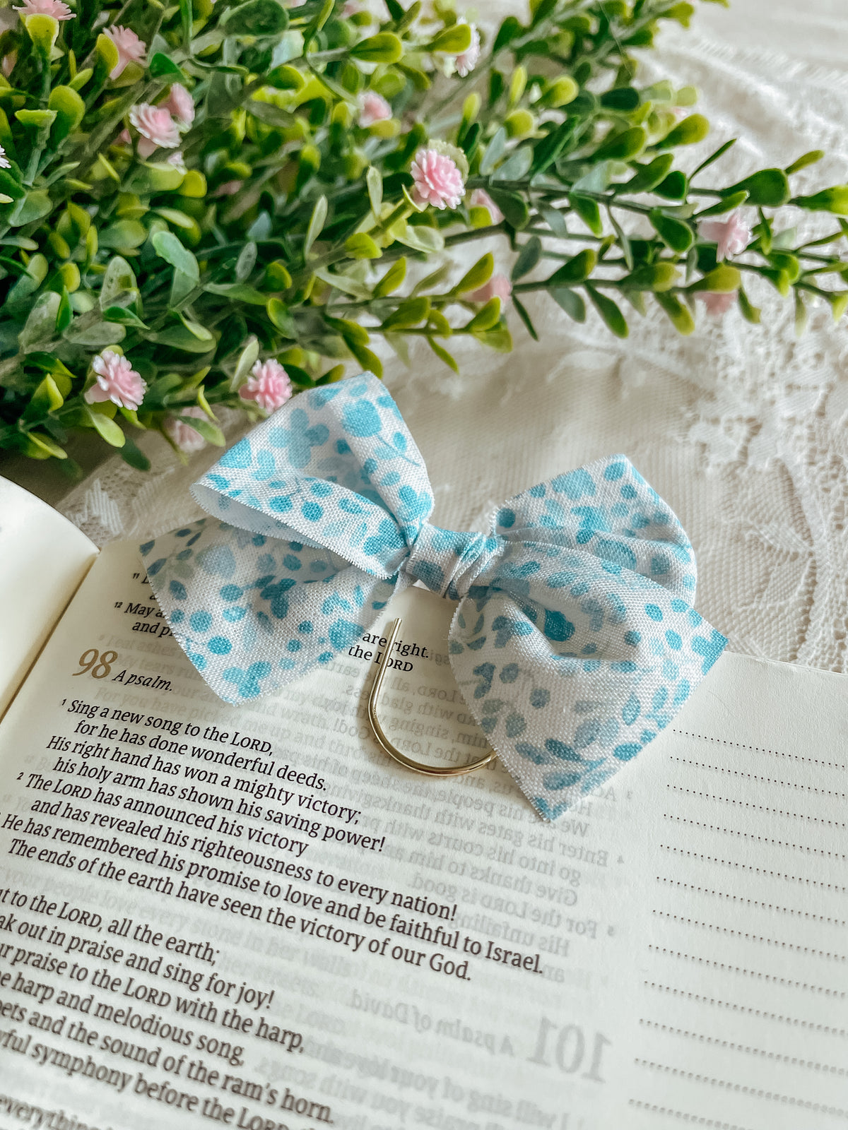 Soft Blue Watercolor Floral- bow bookmark