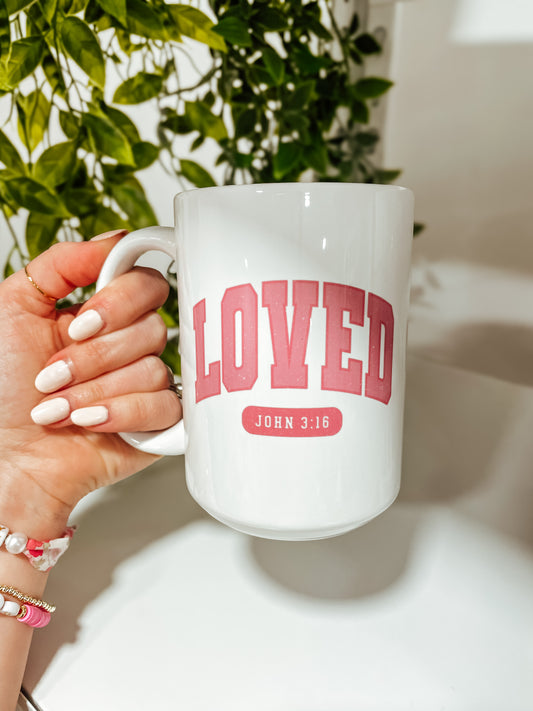 Loved John 3:16 pink- 15oz mug