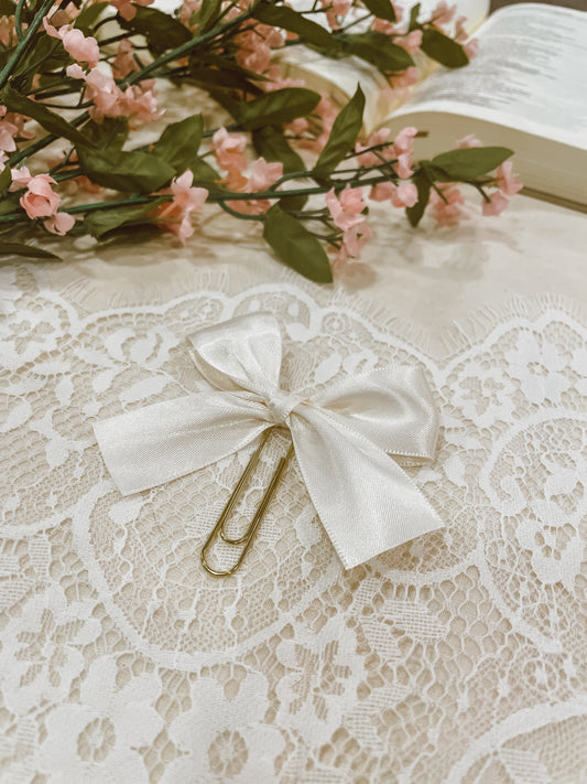 Ivory Satin- ribbon bow bookmark
