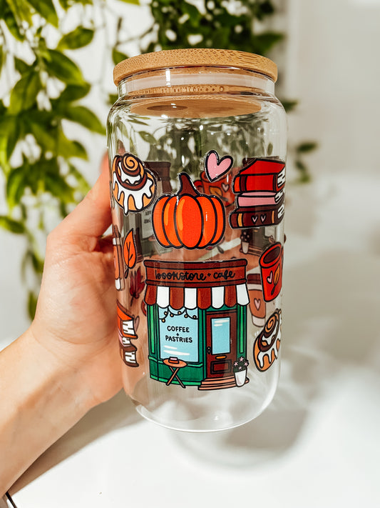 Pastries & Bookstore-16oz glass tumbler