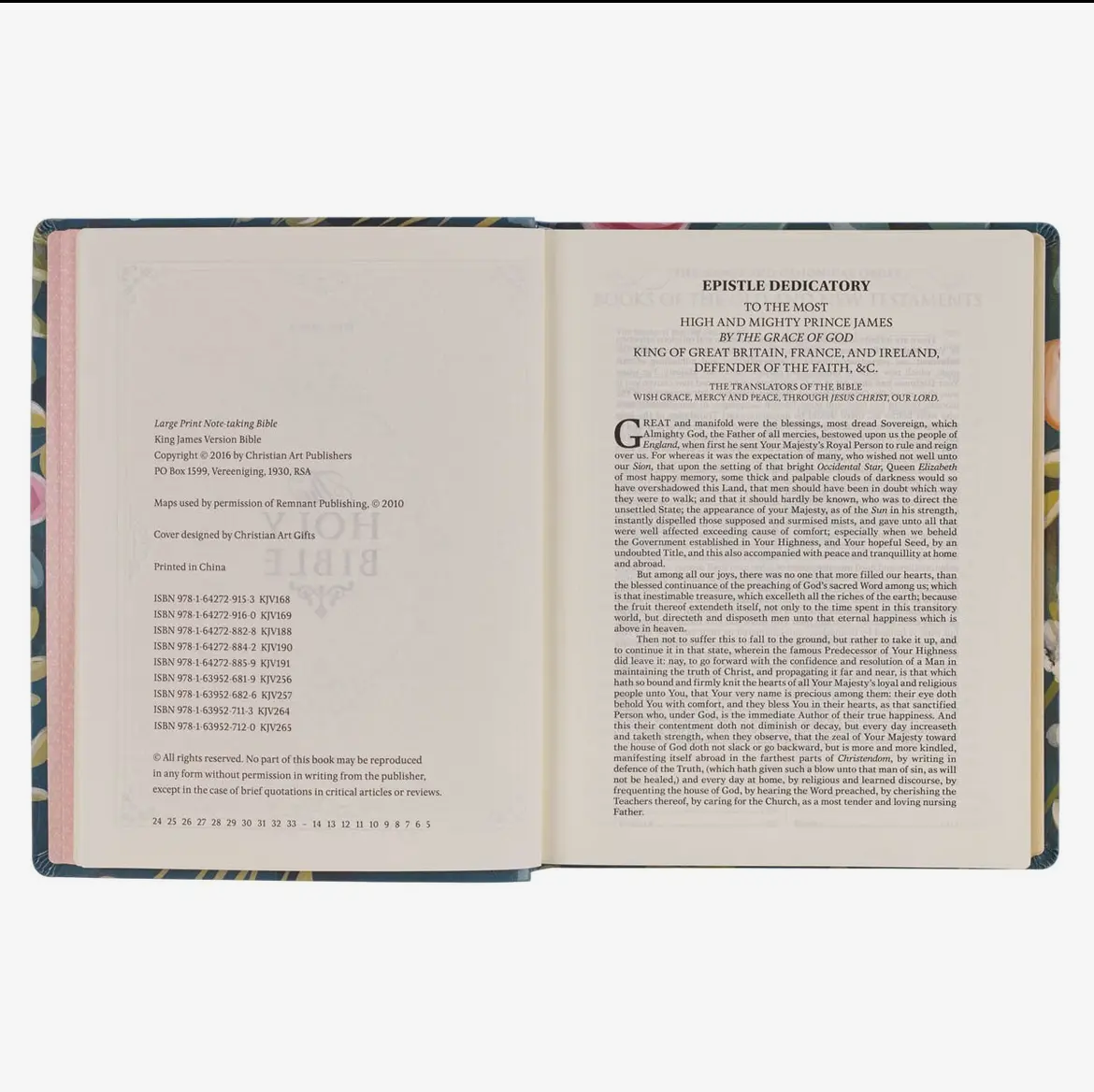 Teal Floral ‘KJV’ Notetaking Bible + Bow set (large print)