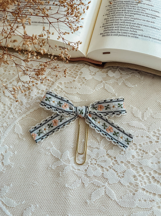 Darling Florals blush+navy - embroidered bow bookmark