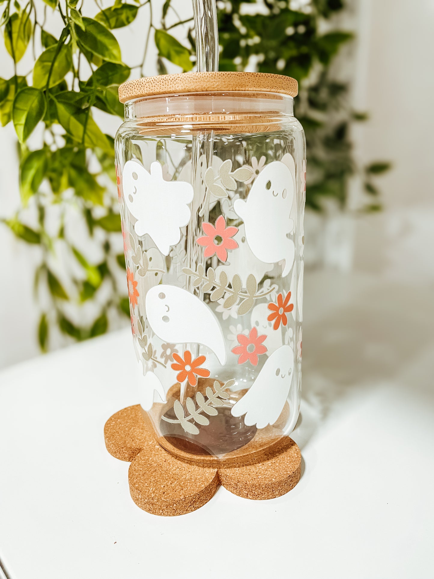 Floral Ghost-16oz glass tumbler