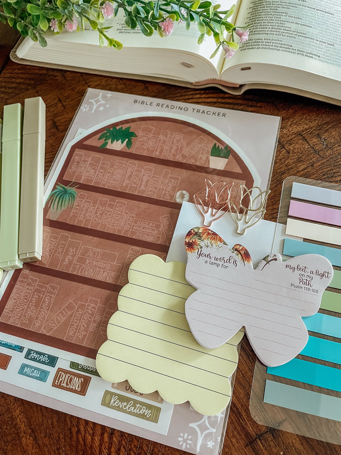Books of the Bible Bookshelf tracker + Bible journaling supplies kit- terracotta theme