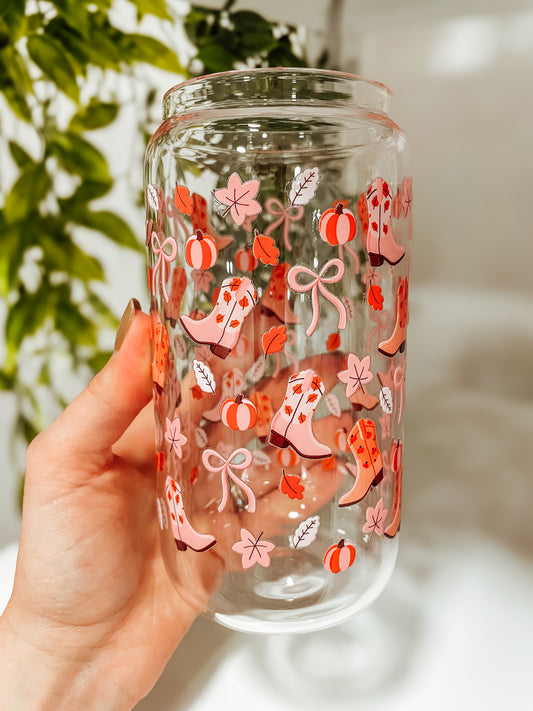 Fallish Cowgirl Boots-16oz glass tumbler