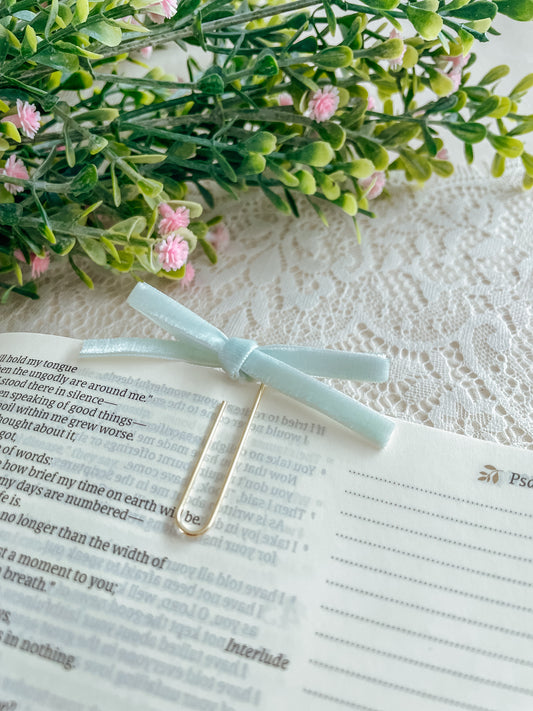 Mint ~ velvet mini bow bookmark