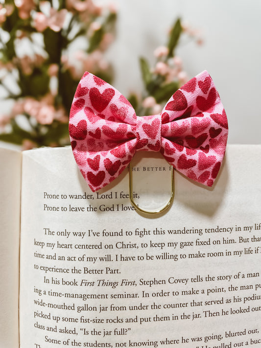 Lovely Hearts Pink- petite bow bookmark