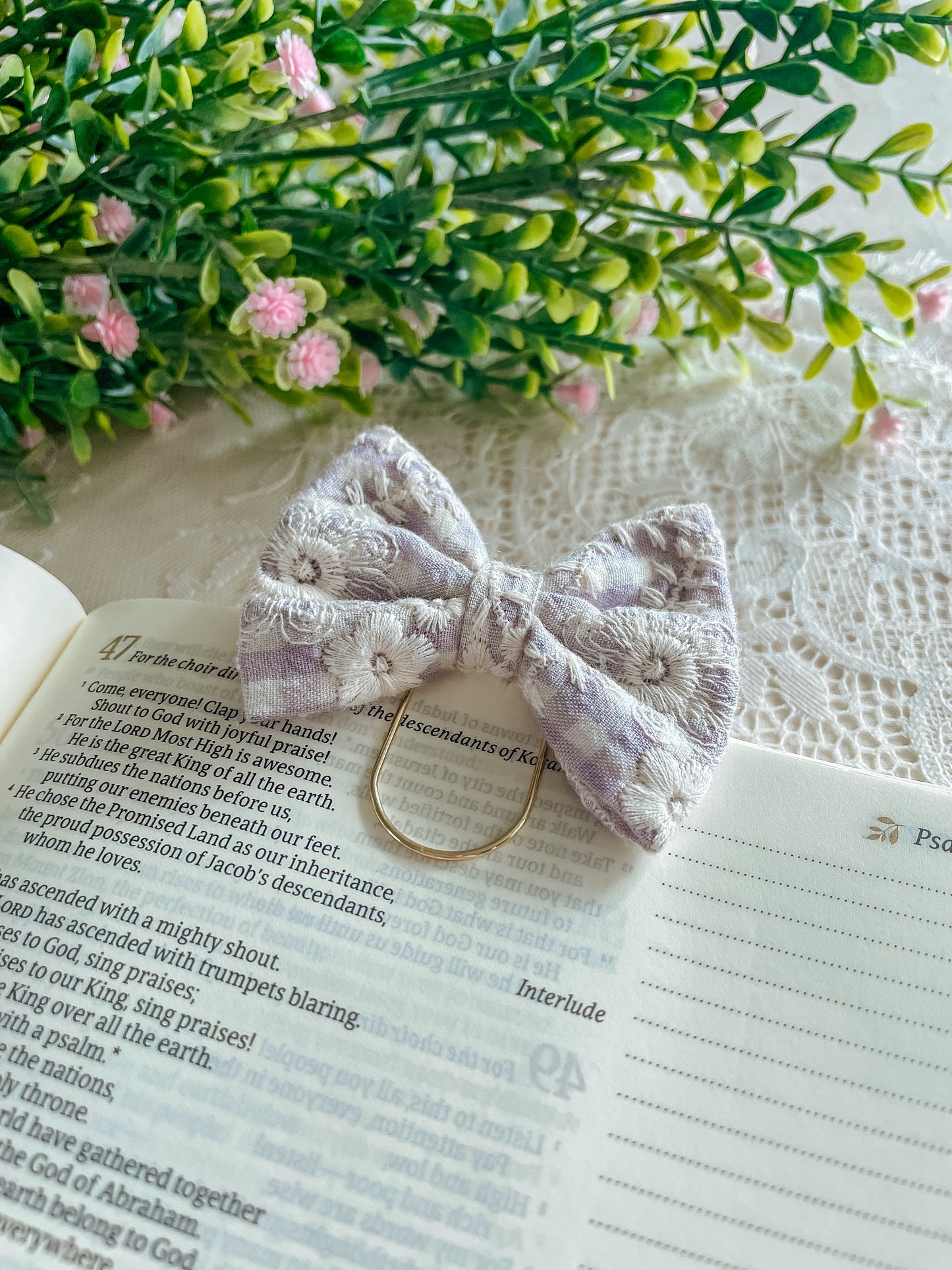 Lilac Embroidered Floral- petite bow bookmark