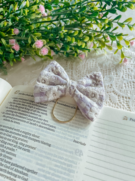 Lilac Embroidered Floral- petite bow bookmark