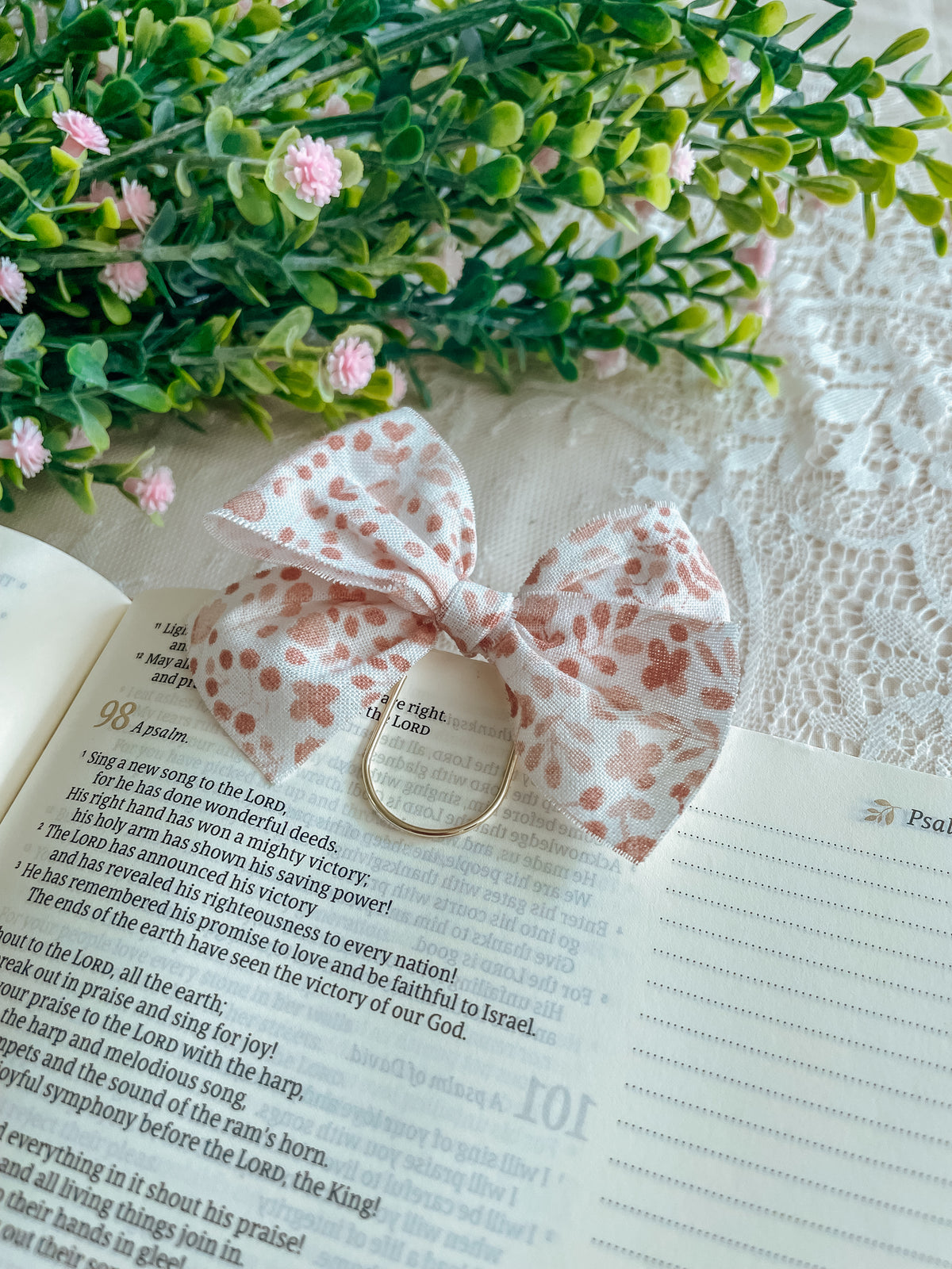 Jumbo Blush watercolor floral- bow bookmark