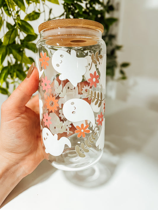 Floral Ghost-16oz glass tumbler