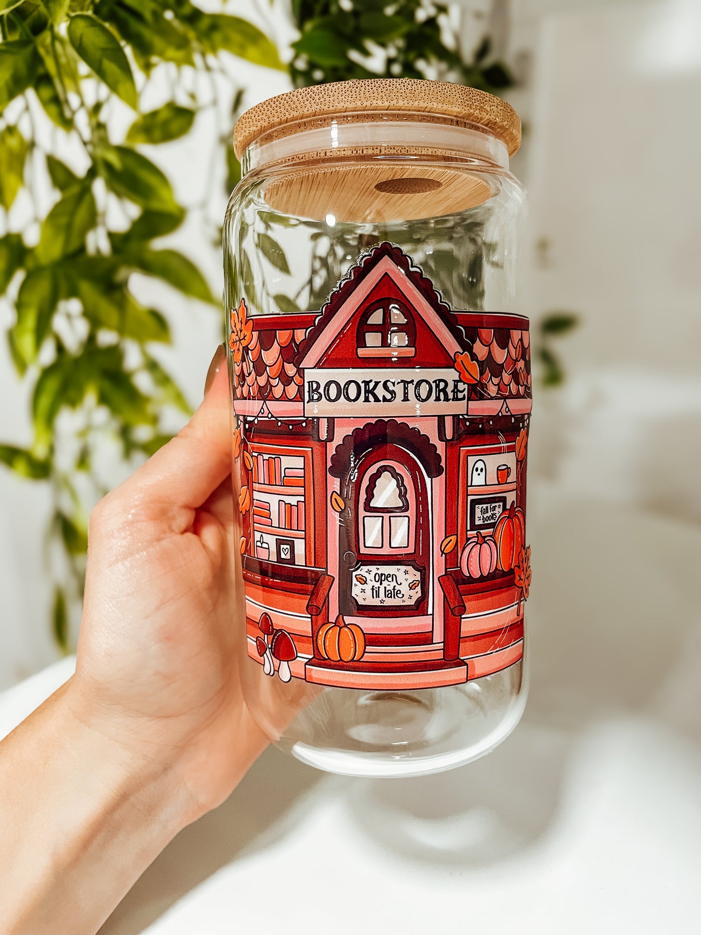 Fall Bookstore - 16oz glass tumbler