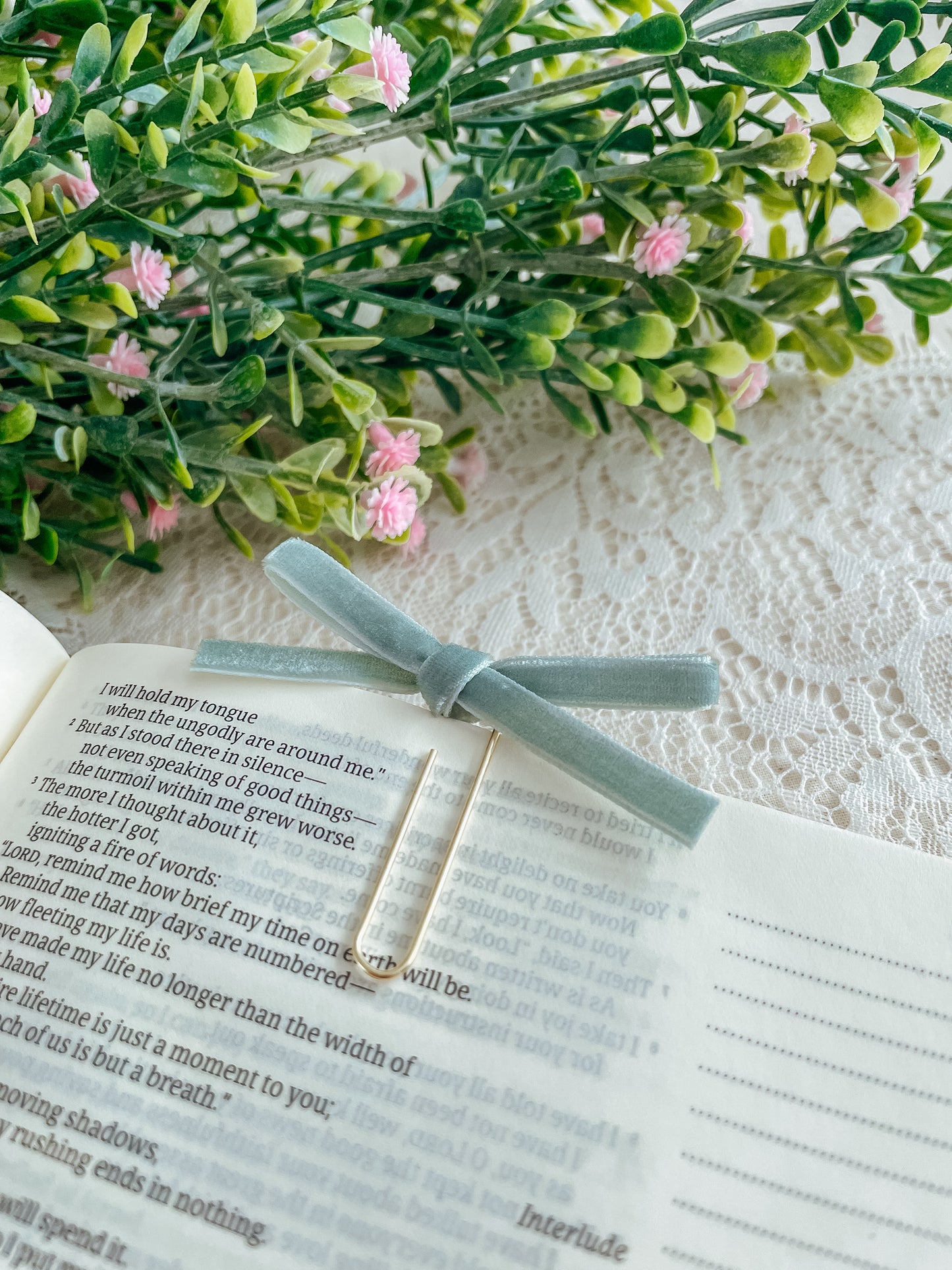 Seafoam ~ velvet mini bow bookmark