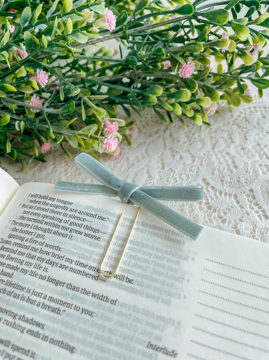 Seafoam ~ velvet mini bow bookmark