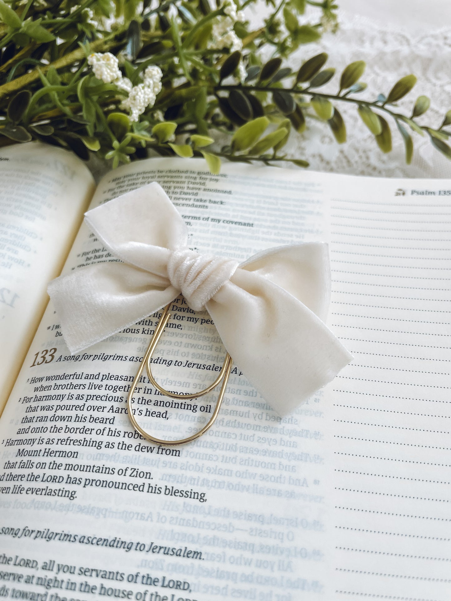 White Rose- velvet topknot bow bookmark