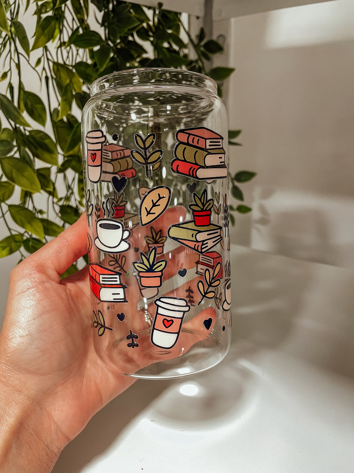 Cozy Bookish Girl - 16 oz glass tumbler