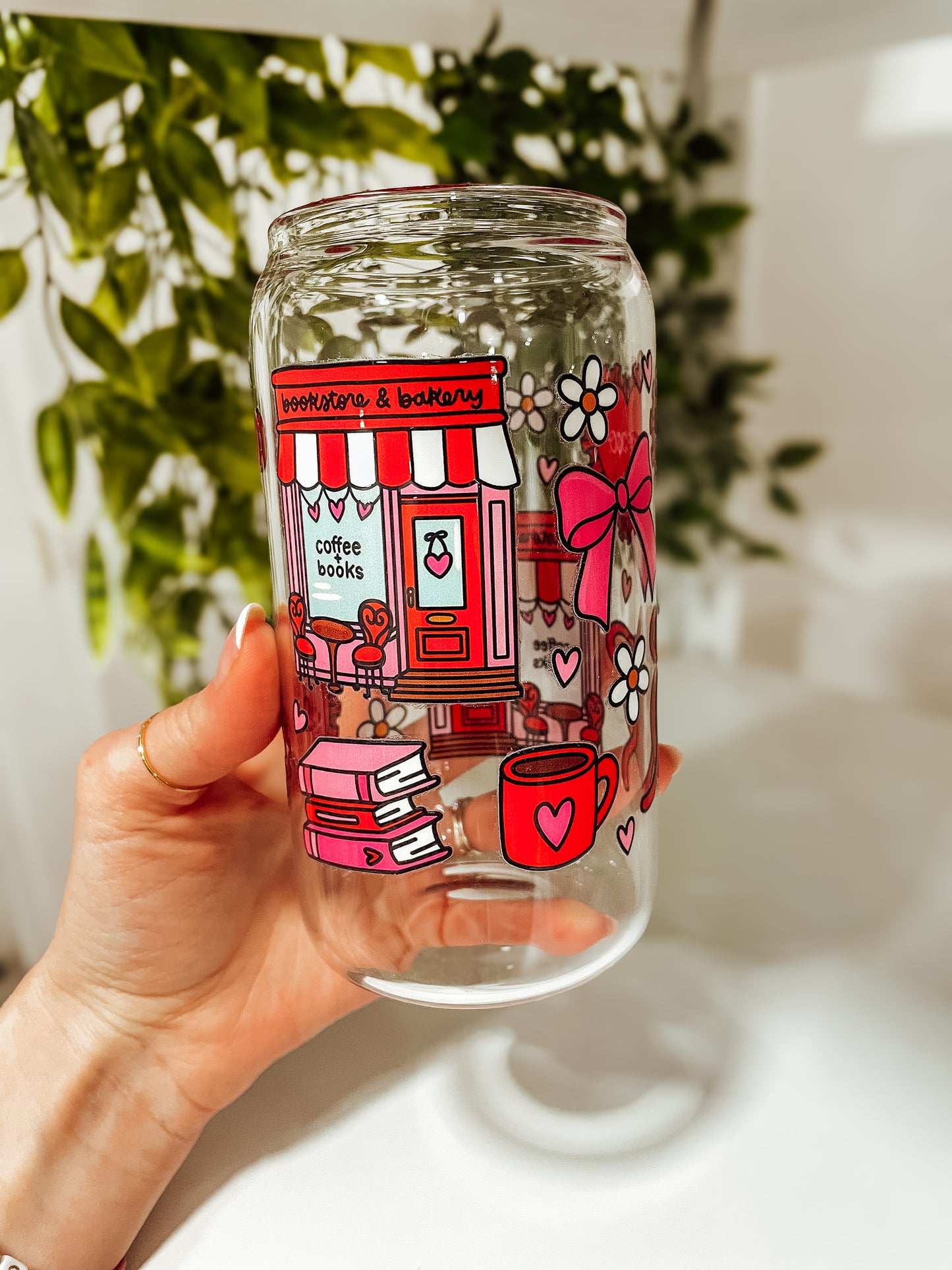 Lovely Bookstore Date - 16oz glass tumbler