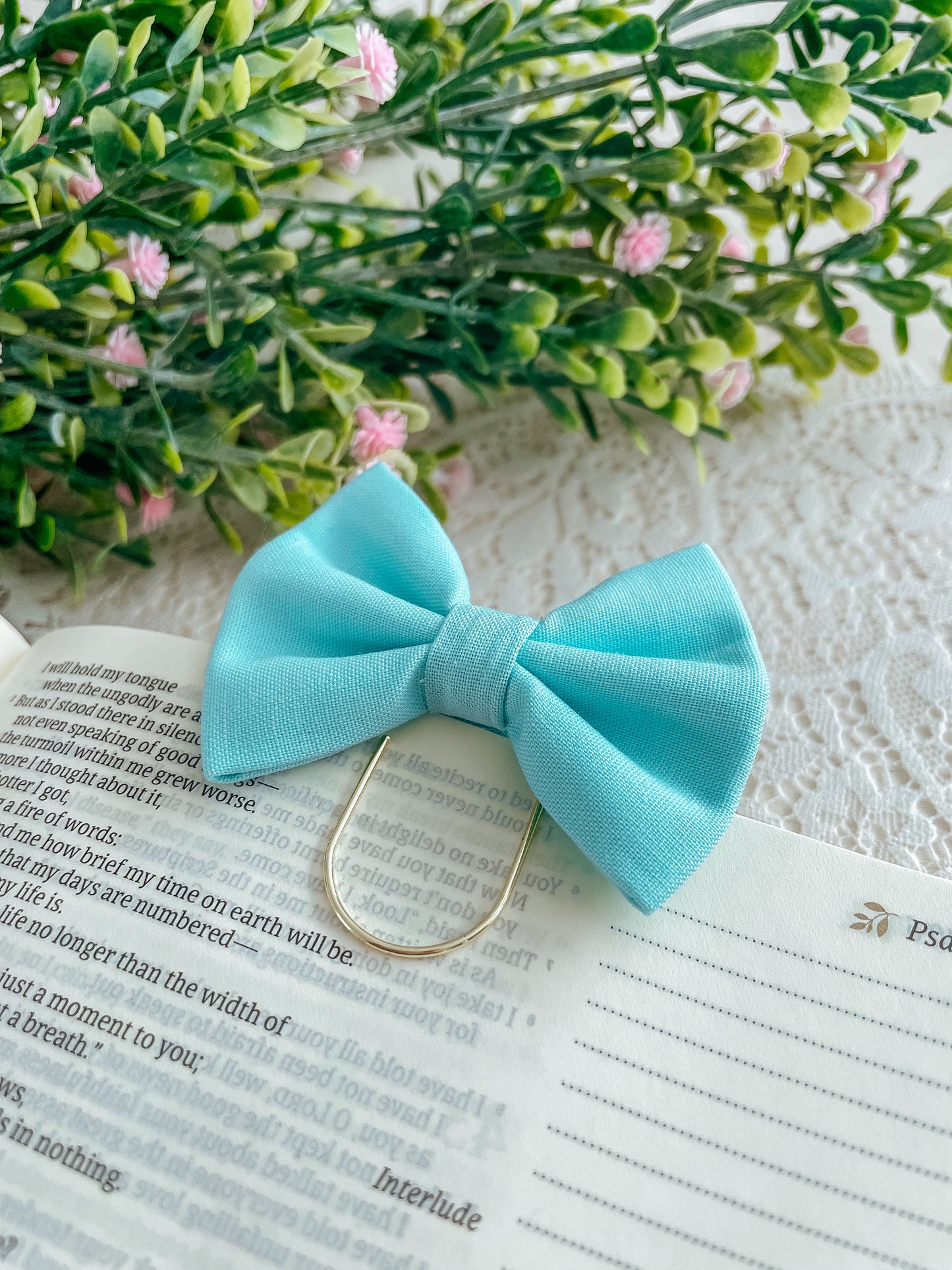 Aqua- petite bow bookmark
