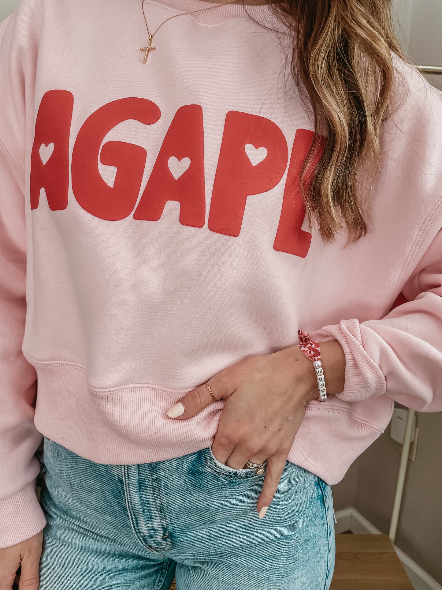 Agape Crop Crew + Bracelet set