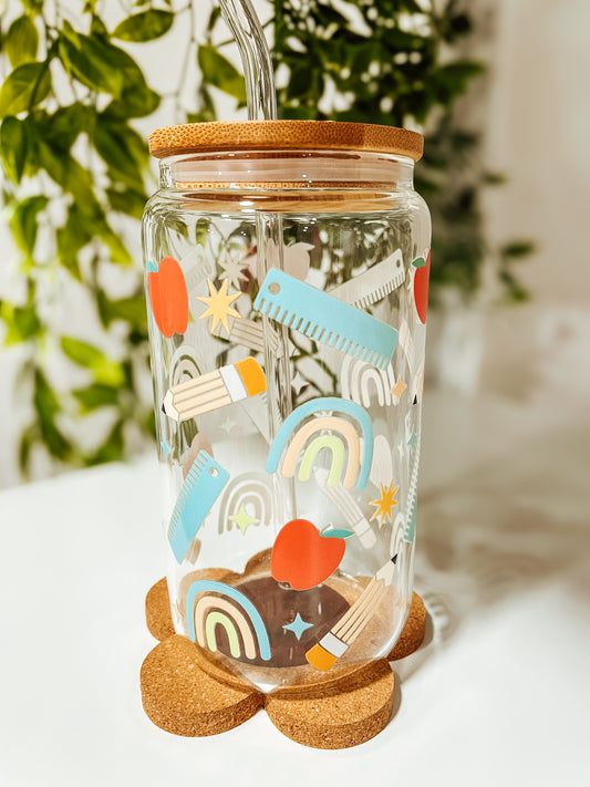 In the Classroom (blue)-16 oz glass tumbler