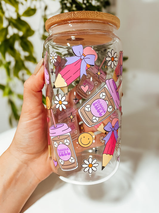 Teacher Fuel - 16 oz glass tumbler