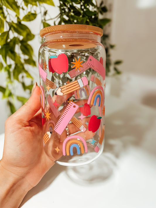 In the Classroom (pink) - 16 oz glass tumbler