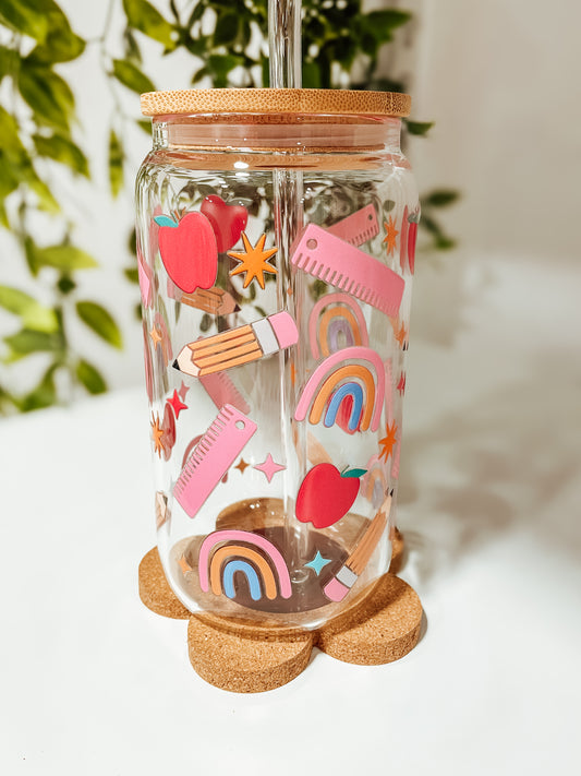 In the Classroom (pink) - 16 oz glass tumbler