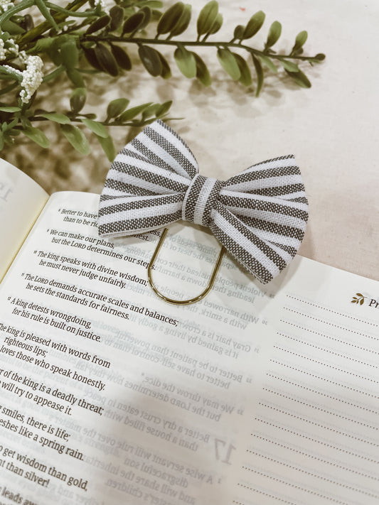 Navy Coastal Stripe- petite bow bookmark