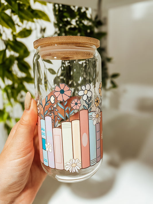 Bookish Floral - small glass tumbler