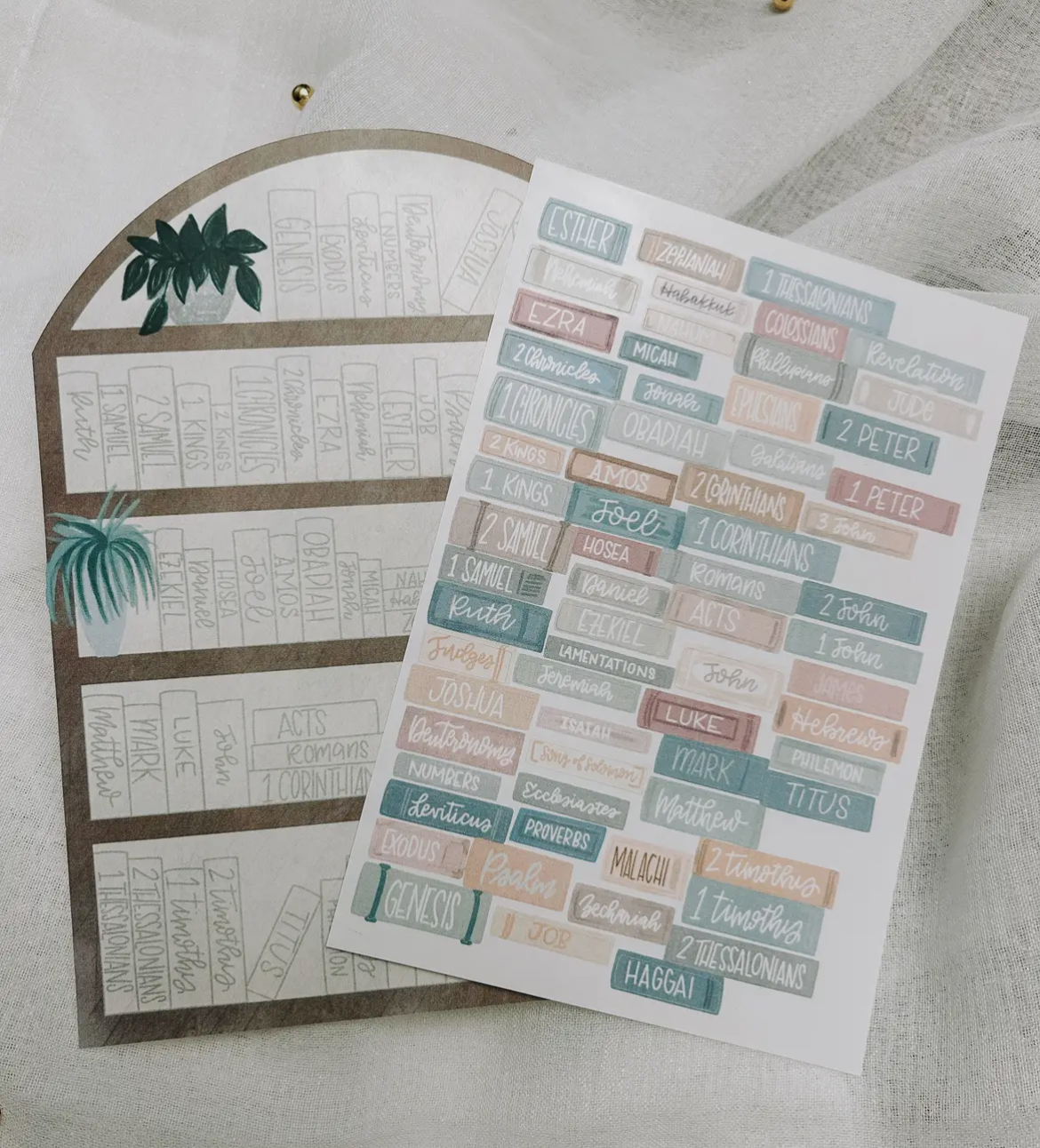 Books of the Bible Bookshelf tracker + Bible journaling supplies kit- neutral theme