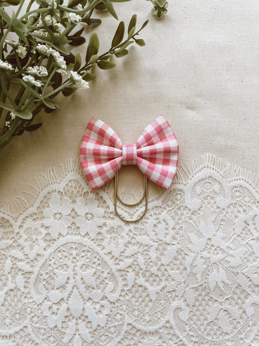Pretty in Pink gingham- petite bow bookmark