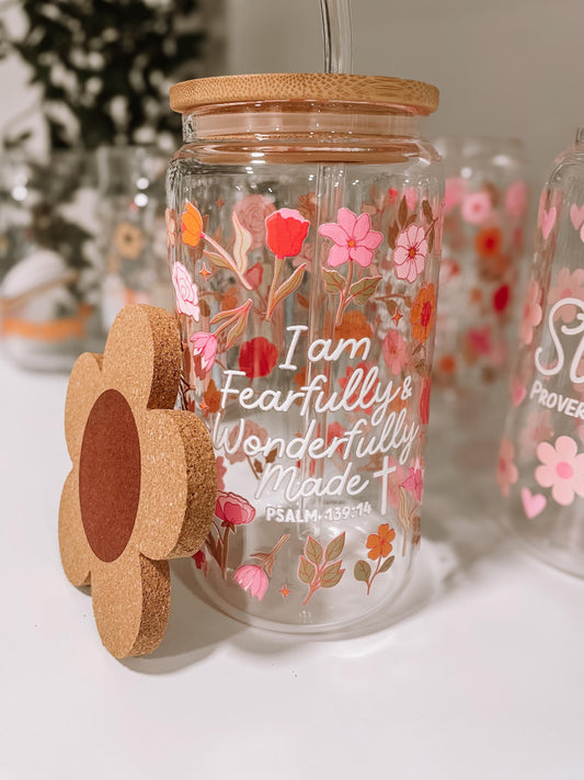 Wonderfully Made~ Psalm 139:14 - 16oz glass tumbler