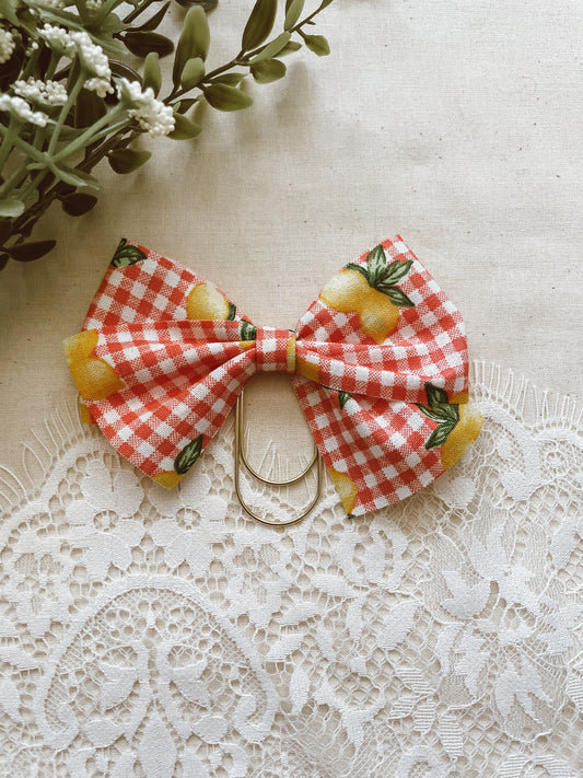 Lemon Gingham- jumbo bow bookmark