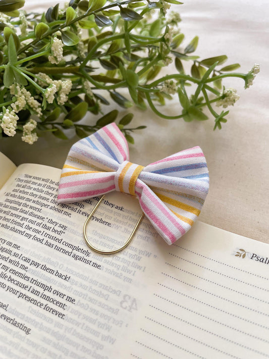 Beachy pastel stripes - petite bow bookmark