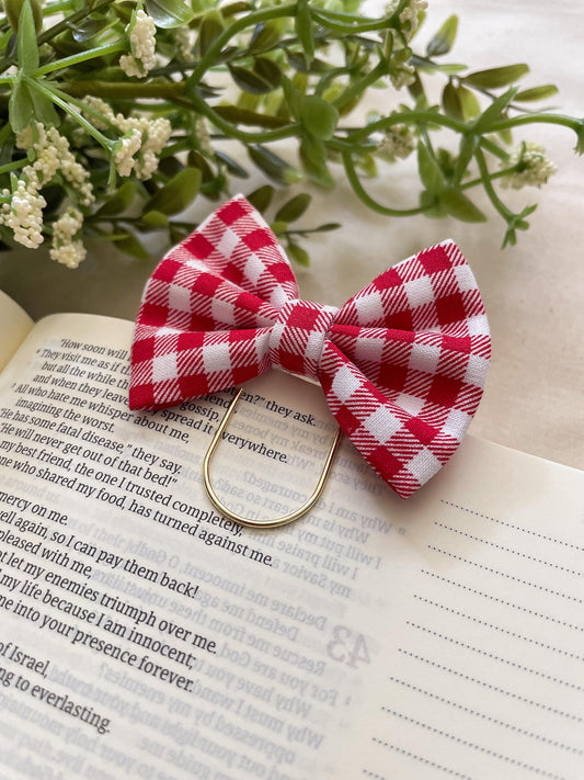 Red Gingham - petite bow bookmark