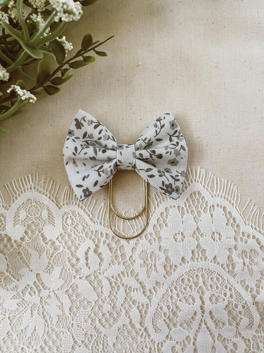 Dusty blue florals - petite bow bookmark