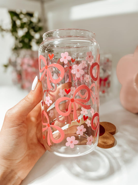 Pink Coquette Bow - 16oz glass tumbler