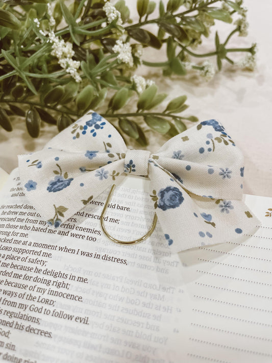 Soft blue rose - bow bookmark