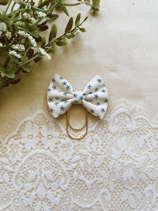 Dainty blue floral- petite bow bookmark